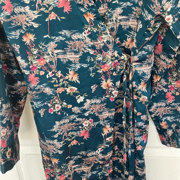 Jaase Japanese Kimono Floral Wrap Dress Size M Blue Pink White Green - Picture 4 of 14